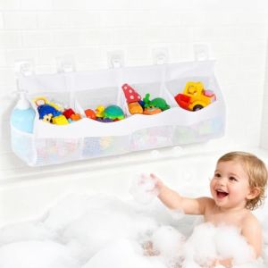 Sac De Rangement Jouet Bain Pour Jouets De Bain, Rangement Jouet De Jouets De Salle De Bain (4 Compartiments), FiletJouet Bain Blanc, Rangement Salle De Bain Suspendu, Facilite Le Stockage Des Jouet (KRISSY WORLD Kft, neuf)
