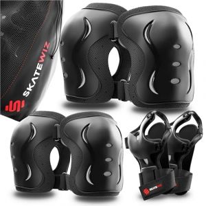 SKATEWIZ Genouill&egrave;re Enfant - Protection Bmx, Protection Roller Fille - Protege Genoux Skateboard - Trotinette Freestyle, Patins &agrave; Glace - IMPACT S - Enfants/Adolescents Noir (Niuri, neuf)
