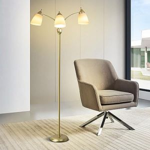 Depuley Lampadaire 3 têtes, lampadaire moderne en forme d'arbre avec bras en col de cygne ajustable, lampe LED sur pied pour la lecture, le salon, la chambre à coucher, doré, base E26 (Vance Europe, neuf)