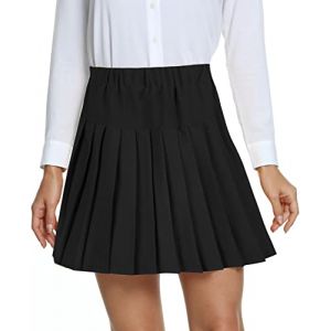 EXCHIC Femmes L'école Style A Ligne Elasticité Taille Haute Mini Plissée Jupe Plaid Ecossaise Kilt avec Pantalons(S, Noir) (EEVASS, neuf)
