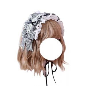Serre-tête à nœud écossais noir et blanc, accessoires for cheveux Lolita, serre-tête de femme de chambre, épingle à cheveux tendance, coiffure for femmes et filles, robe Lolita(Black and White) (FFNWFHZ, neuf)