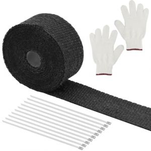 Ruban Isolant Thermique 5m x 5cm, Bande Thermique Echappement avec 10 Serre Cable Inox et Gant, Bande Thermique Pour Collecteurs d'échappement de Motos et Voitures(Noir) (Meianan EU, neuf)