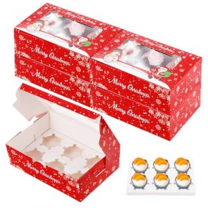 Fippy Lot de 20 Bo&icirc;tes &agrave; Cupcakes de No&euml;l 6 Trous ,Bo&icirc;tes &agrave; G&acirc;teaux de No&euml;l, Bo&icirc;te &agrave; Muffins &agrave; Cupcakes avec Fen&ecirc;tre, Bo&icirc;tes &agrave; Biscuits de No&euml;l pour P&acirc;tisseries, Cupcakes, Friandises, Biscuits (Zeengo, neuf)