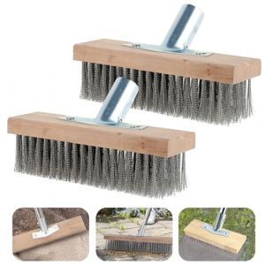 Lot de 2 balais métalliques 30 x 7 cm - Balai métallique - Balai en acier inoxydable - Pour manche en bois, balai de rue de jardin, mauvaises herbes et taches tenaces (JINGSHU, neuf)