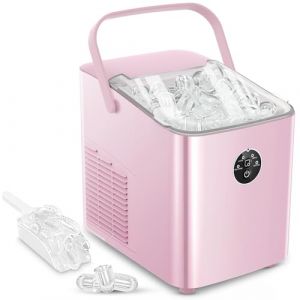 FOHERE Machine à Glaçons, 14kg en 24h, Glaçons en 5 Minutes, avec 2 Tailles de Glaçons, Autonettoyante, Ice Maker sur Comptoir avec Poignée, pour la Maison/Cuisine/Camping/Bar (Rose) (Fuduosii, neuf)