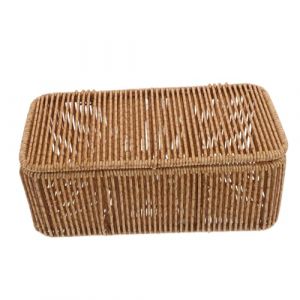 WOONEKY Panier de Rangement Rectangulaire Rotin avec Couvercle Bo&icirc;te Tiss&eacute;e Japonaise &agrave; Compartiments Bo&icirc;te Empilable Anti-poussi&egrave;re pour Maquillage et Accessoires Panier Osier (Jan Yagers, neuf)