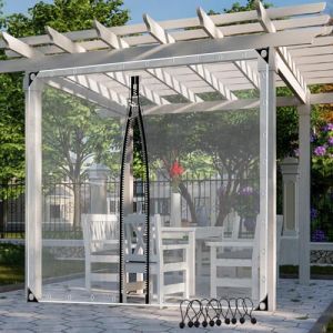 Rideaux D'ext&eacute;rieur Imperm&eacute;ables Transparents avec Porte &Agrave; Fermeture &Eacute;clair, Panneau de B&acirc;che en PVC Robuste pour Pergola, Porche, Tonnelle(3'x5'(1x1.5m)) (GHKgkl shop, neuf)