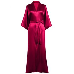 PRODESIGN Kimono Robe de Chambre Longue en Satin pour femme Peignoir Femme Satin Couleur Unie - Taille Unique (Rouge) (BABEYOND  FR, neuf)