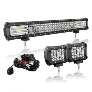 AUXTINGS 57cm 570W Barre Rampe LED +2X 10cm Spot Phare de Travail LED Projecteur LED Etanche Feux Antibrouillard LED Feux de Travail avec 12V câblage pour Voiture Camion Tracteur SUV Bateau (AUXTINGS-EU, neuf)