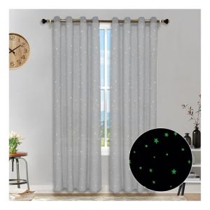 HonunGron Lot de 2 Étoiles Rideau Fluorescents Semi-Transparents, Rideaux Occultants à Oeillets, Les Étoiles Rideaux en Tulle pour Décoration Chambre d'enfant (Gris,2X H 213 X B 132cm) (HonunGron, neuf)