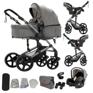 Poussette 3 en 1, poussette bidirectionnelle, nacelle cosy et capote inclus, pour naissance b&eacute;b&eacute;s de 0 a 3 ans (Gris) (HengRuiFeng, neuf)
