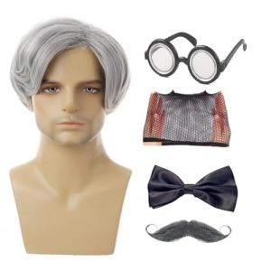Costume de vieil homme d'Halloween, ensemble de costumes de grand-père | Perruque de vieil homme, 5 pièces, accessoires de Cosplay pour grand-père - Perruque de vieil homme, cadeaux de fête (sauvebe, neuf)
