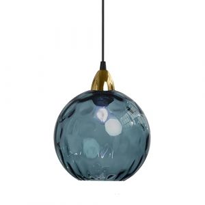 XIRYTU-H 20cm/7.9'' Lampe à Suspension Sphérique Industrielle en Verre, Lampe de Plafond Suspendue E27, Finition Dorée et Abat-Jour en Verre Ondulé, Plafonnier Pour Salle à Manger (Bleu foncé) (XIRYTU-H, neuf)