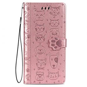 Fertuo Coque pour Honor Magic6 Lite 5G, Antichoc Portefeuille Étui Housse en Cuir à Rabat avec Porte Carte, Chiusura Magnetica [Motif de Chat Chien] Flip Case pour Honor Magic 6 Lite 5G, Or Rose (Fertuo Store, neuf)