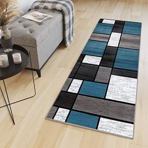 HaiTaoSy Tapis de Cuisine Devant Evier Carreaux de Ciment 70 x 360cm, Tapis Couloir Antidérapant et Lavable (sur Mesure & 10 Designs), Bleu, Blanc (Life- Home, neuf)