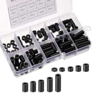 ZEPIQOR 200 Pièces Kit de Rondelles d'espacement Rondes en ABS, pour Vis M3 / M4, entretoise, entretoise plastique, Colonne Ronde en ABS Rondelle Entretoise Support, OD 7mm, Noir (CHECK APIR LTD, neuf)