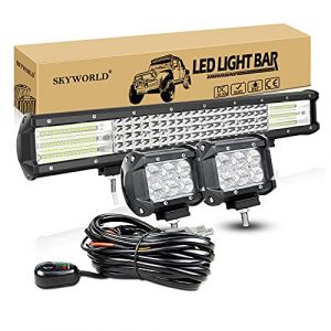 SKYWORLD 9D 50 cm 510W Barre de Led 4x4 Rampe avec 2pcs 10 cm 18W Phare de Travail Led Floodlights Feux de Travail et 12V faisceau de c&acirc;blage kit pour Offroad V&eacute;hicules Voiture camions SUV ATV (SKYWORLD-EU, neuf)