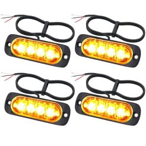 EYPINS 4X Feux de Pénétration à 4 LEDs 12/24V Gyrophare LED Orange Feux Flash Voyant d’Alarme Urgence Strobe Clignotants Auto IP65 ECE pour Van Camion Tractopelle Chariot à Fourche Tracteur (eYpins-FR, neuf)