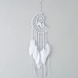 DEGY Dreamcatcher, Vintage Home Decor Capteur de R&ecirc;ves, Tapisserie Murale Lune Attrape-r&ecirc;ves Tricot&eacute; en Coton avec Glands D&eacute;corations, Attrape-r&ecirc;ves avec Plumes, Ornement Suspendue Chambre(Blanc) (Lonnalee, neuf)
