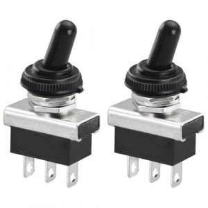 Heschen M&eacute;tal Interrupteur &agrave; bascule Flick Flip, KN3D-102, 12V 25A, Spdt, on/on, 2 position 3 broches, pour &eacute;clairage de tableau de bord, avec capuchon &eacute;tanche (2) (Heschen, neuf)