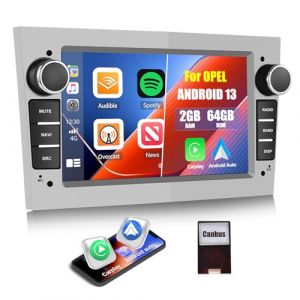 CAMECHO 2+64G Android 13 Autoradio avec Carplay Android Auto pour Opel Astra Zafira Corse Vectra Zafira, 7 Pouces écran Autoradio 2 DIN avec Navi/FM RDS/WiFi/Bluetooth et USB (Argenté) (Icamecho, neuf)