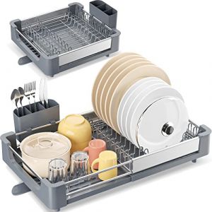 kingrack &Eacute;gouttoir &agrave; Vaisselle Extensible, Aluminium &Eacute;gouttoirs, Egouttoir Vaisselle, &eacute;gouttoir &agrave; Vaisselle r&eacute;glable avec Bec de Drainage, egouttoir Vaisselle Pliable pour Cuisine Gris (Kingrack, neuf)