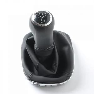 Pommeau de Vitesse + Soufflet Levier + Bague Chrom&eacute;e Compatible avec Opel Corsa D Coutures Noires Kit Complet de Rechange Auto (5 Vitesses) (Car_Passion2013, neuf)