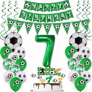 Décoration 7 ans de football,Decoration Anniversaire Football 7 ans,Ballon de foot 7 ans anniversaire,7 ballon de foot Déco vert, 7 ans décoration de gâteau de football,Anniversaire Foot 7 (Yishamei, neuf)