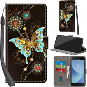 Coque pour Samsung Galaxy J3 2017, Etui Protection Housse Premium en Cuir PU Portefeuille, [Ranges Cartes] [Fonction Support] Pochette pour Samsung J3 2017, Papillon Vert (TILANDER, neuf)