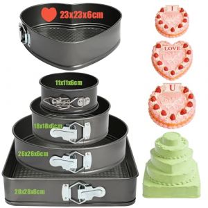 5 Pi&egrave;ces Moule Charni&egrave;re, moule &agrave; manqu&eacute; &Oslash; 28/26/24/18/11 cm, Antiadh&eacute;sif Moules &agrave; Charni&egrave;re, Formes Rondes en Avec Fond Amovible, Carr&eacute;e & C&oelig;ur moules &agrave; p&acirc;tisserie, pour G&acirc;teaux au Fromage Quiches (LILIAC BEAUTIFUL BLACK S.R.L., neuf)