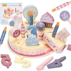 XULIERUX Jeu De Gâteau d'anniversaire en Bois, Jeux De Cuisine pour Enfants, Accessoires De Cuisine Séparables Et Combinables, Jouet en Bois pour Filles Et Garçons À Partir De 2 Ans (FIKRI SHOP S.R.L., neuf)