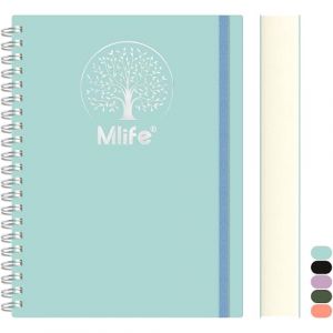 Mlife Carnet B5 lign&eacute;, 300 pages, cahier &agrave; spirale, couverture rigide en PVC avec imprim&eacute; arbre de vie, papier inscriptible 100 g/m&sup2;, pochettes extensibles, bandes &eacute;lastiques, 17,7 x 25 cm - Bleu (Qcore, neuf)