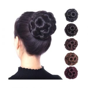 Femme Chignon en fibre synth&eacute;tique haute temp&eacute;rature &agrave; neuf fleurs, postiche boucl&eacute; avec peigne et pince Facile &agrave; utiliser(2-30) (lubogongsi5, neuf)