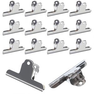 ZHYOPING Lot de 12 grandes pinces en m&eacute;tal en acier inoxydable &ndash; 75 mm pour sacs et sacs, pinces Bulldog, pinces et pinces pour porte-bloc-notes, clips en m&eacute;tal pour bureau, cuisine, &eacute;cole et dossiers (ZHYOPING-EU, neuf)