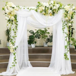 Alaoo Rideau en Tulle Blanc, 130 x550cm Arche Tenture Mariage, Voilage Blanc, Blanc Tissu drap&eacute; Arche Rideaux, Toile Plafond Swag d&eacute;corations pour D&eacute;coration de Mariage C&eacute;r&eacute;monie F&ecirc;te Rideau de Gaze (Alaoo, neuf)