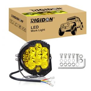 RIGIDON Phare de Travail LED 5 Pouces 50W 5000 Lumens 12V 24V Barre Lumineuse Offroad 4x4 Voiture Camions Tracteur ATV Jaune (Sanyue-EU, neuf)