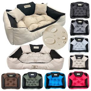 KING DOG Lit pour Petits Chiens S 55 x 45 cm Coussin Imperméable Lavable Canapé Confortable Moelleux Douillet Antidérapant Couchage pour Chien Intérieur Résistant Fabriqué en UE Beige (AIO FACTORY GmbH, neuf)