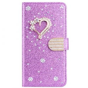 BLOTECH Coque en Cuir Glitter Etui Housse Little Love Design Luxe Bling Glitter Paillettes Diamant Hybrid PU Cuir Housse Etui Fermeture Magn&eacute;tique pour Carte pour Samsung Galaxy A41 - Violet (Bolong, neuf)