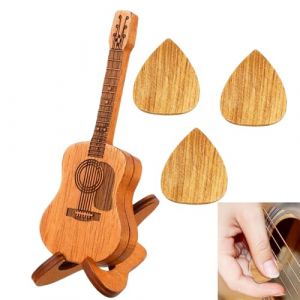 JFangZHZH Mini Guitare D&eacute;corative en Bois,Figurine Guitare Miniature pour &Eacute;tager,Bureau ou Collection, pour Guitariste et Fan de Musique,avec 3 Plectres de Guitare (Jfcgs, neuf)