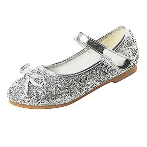 YUKQEYLE Chaussure Princesse Fille Paillettes Enfants Ballerines Mary Jane Scintillantes Chaussures Plates Princesse F&ecirc;te No&euml;l D'&eacute;cole(30 EU-Argent) (YUQINGHONG, neuf)