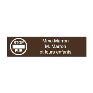 Plaque gravée pour nom boîte aux lettres STOP PUB autocollante 10x2,5cm personnalisée 1 à 3 lignes Marron (my-goodprice, neuf)