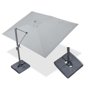 PURPLE LEAF Parasol D&eacute;port&eacute; 3 &times; 4 m avec Socle Lest&eacute;e, Parasol de Jardin Ext&eacute;rieur Toile Imitation Acrylique Protection UPF50+ Inclinable et Rotation &agrave; 360&deg;, 8 Baleines Aluminium, Gris clair (PurpleLeafGarden, neuf)