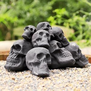 Heyfurni Lot de 12 bûches en céramique ignifuge assorties pour brasero en pierre, bûches de gaz squelettes pour feu de camp, décoration d'Halloween, foyers extérieurs, charbon de bois, taille mini (heyFurni, neuf)