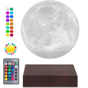 Lampe de lune en l&eacute;vitation, lumi&egrave;re de lune 3D flottante et tournante, l&eacute;vitation magn&eacute;tique, veilleuse lunaire, cadeau d'anniversaire unique, d&eacute;coration de table de bureau, 16 couleurs de lune LED (teyangqi, neuf)