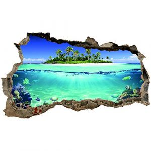 Sticker mural, 3D, pour chambre &agrave; coucher ou salon, motif de villes et paysage, h x l : 60 x 100 cm, (WL56 ligne d'eau) (Finest-Folia, neuf)