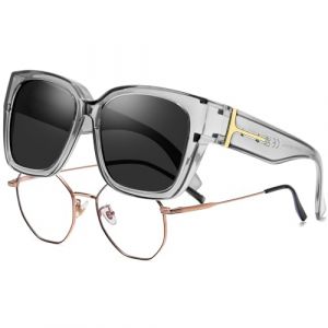 KANASTAL Surlunettes de Soleil Polaris&eacute;es Homme Femme Lunettes de Soleil Carr&eacute;es Tendance Unisexe UV400 Lunettes Noir Branche Gris Transparente (kanastal, neuf)