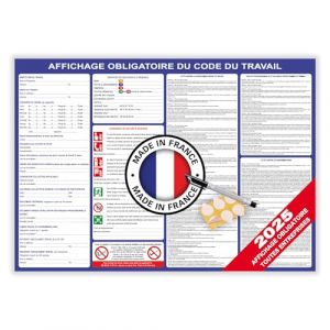 Affichage obligatoire entreprise code du travail nouvelle version 2025 - Affichage réglementaire entreprise - Panneau affichage obligatoire plastifié A2 effaçable + feutre fourni + pastilles adhésives (Bon'impression, neuf)