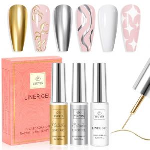 YSUVIN Vernis Semi Permanent, 3 Couleurs Effet Miroir Or Argent Et Blanc Liner Gel Nail Art Vernis à Ongles Soak-Off UV Tirez Ligne Stylo Pour Drawing DIY Paint Nail Art Décoration French Manucure (AnYue Store, neuf)