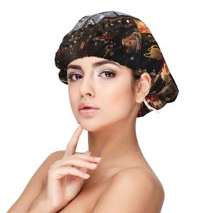 BREAUX Bonnet de nuit Merry Christmas Day pour protection des cheveux, bonnet de nuit pour homme et femme, bonnet de nuit en satin doux avec bande &eacute;lastique, noir, noir, taille unique (zldxd0068, neuf)