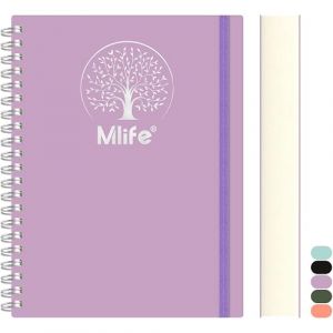 Mlife Carnet B5 lign&eacute;, 300 pages, cahier &agrave; spirale, couverture rigide en PVC avec imprim&eacute; arbre de vie, papier inscriptible 100 g/m&sup2;, pochettes extensibles, &eacute;lastiques, 17,7 x 25 cm - Violet (Qcore, neuf)